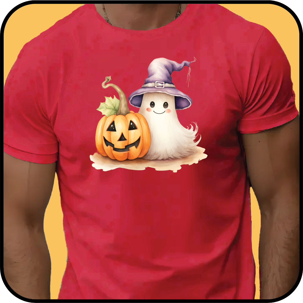 Happy Ghost with purple hat and pumpkin T-shirt image 0