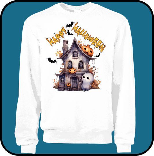 Happy Halloween Sweatshirt with cute little decorated house image 1