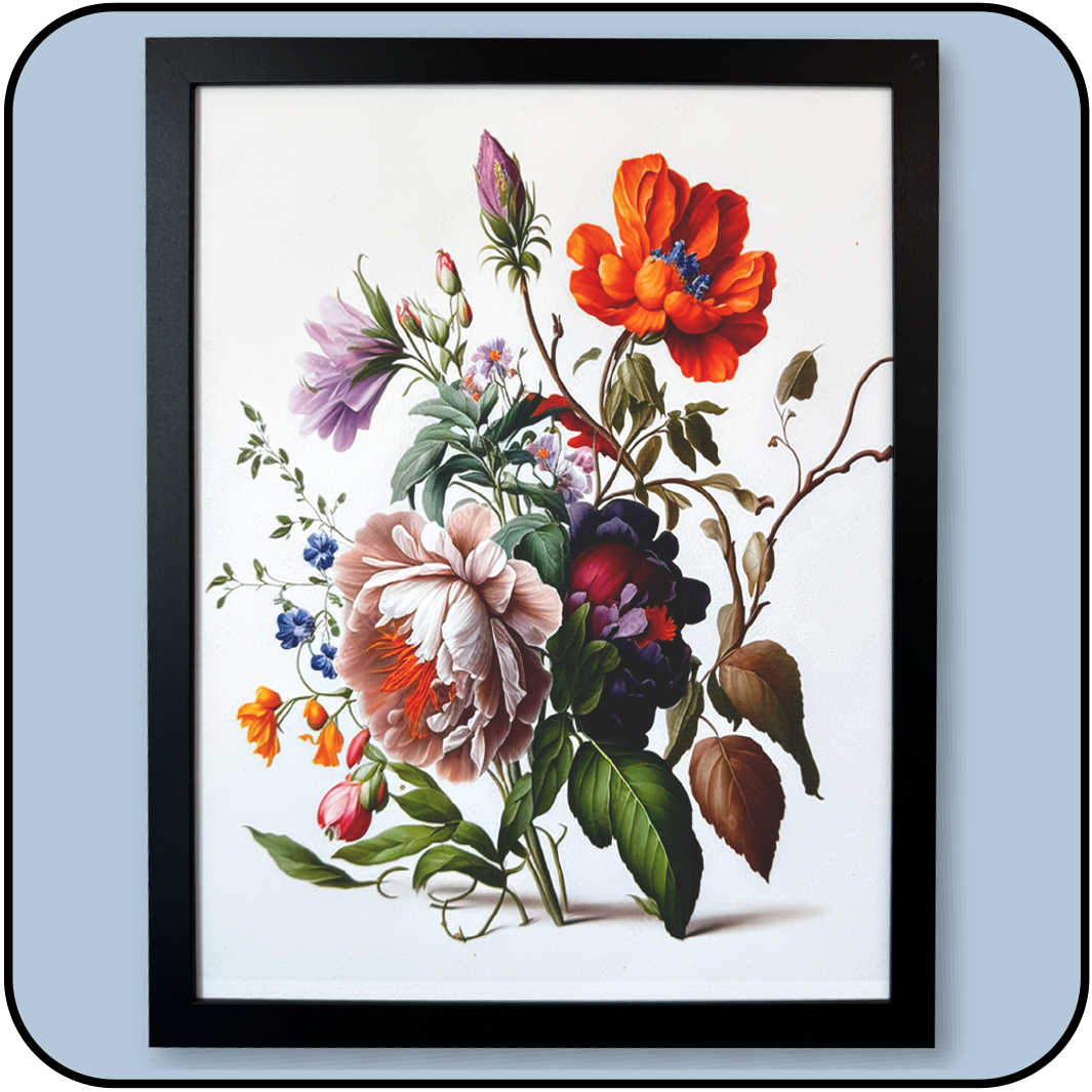 "Vintage Flower Arrangement" Framed Art 12"x16"
