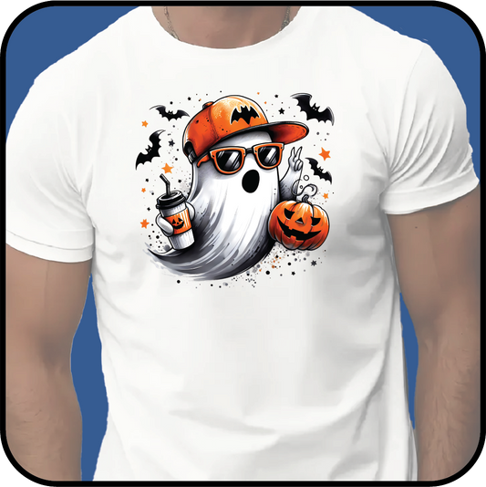 Ghost with baseball cap and Jack o'Lantern T-shirt image 1