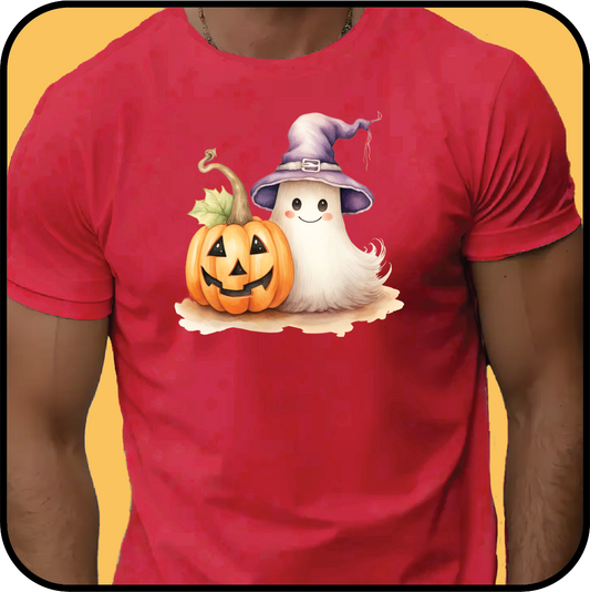 Happy Ghost with purple hat and pumpkin T-shirt image 0