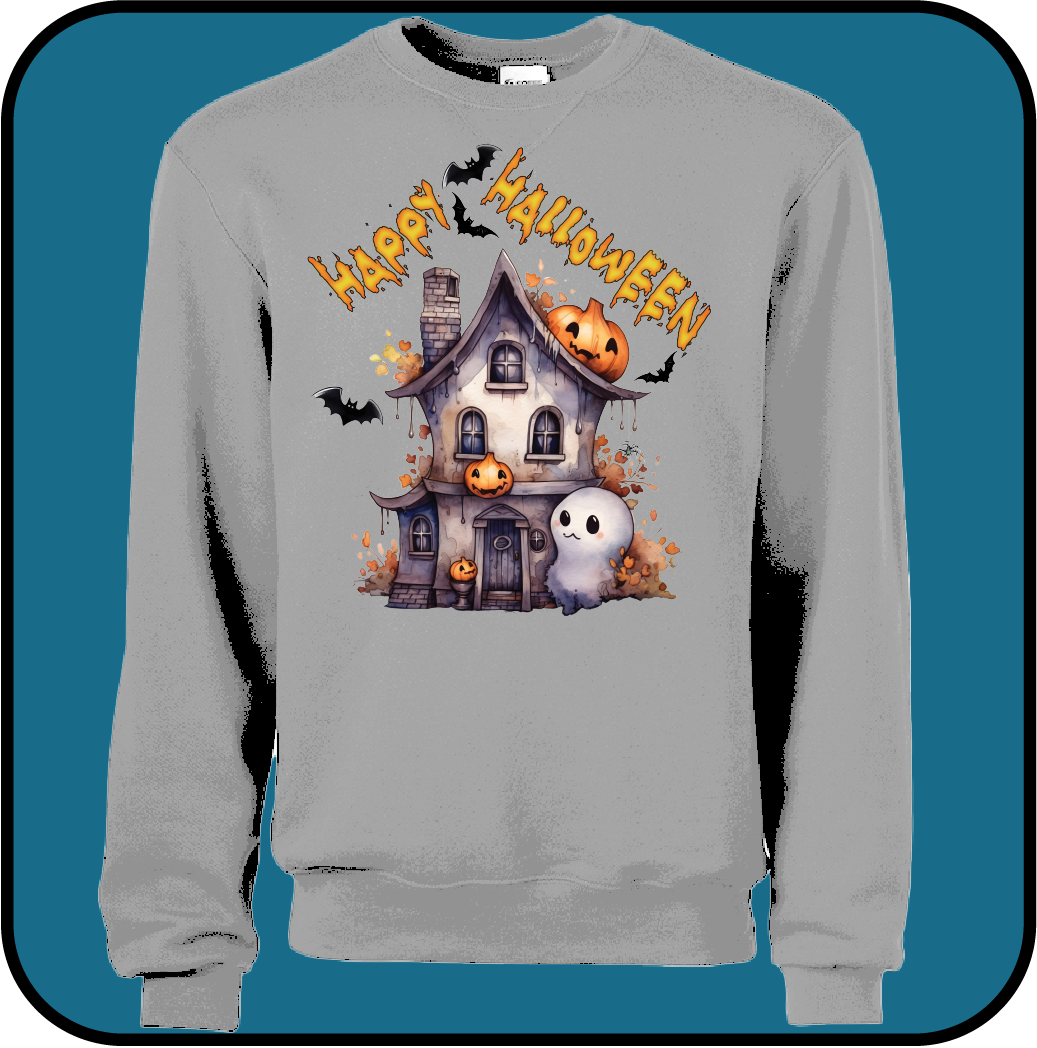 Happy Halloween Sweatshirt with cute little decorated house image 2