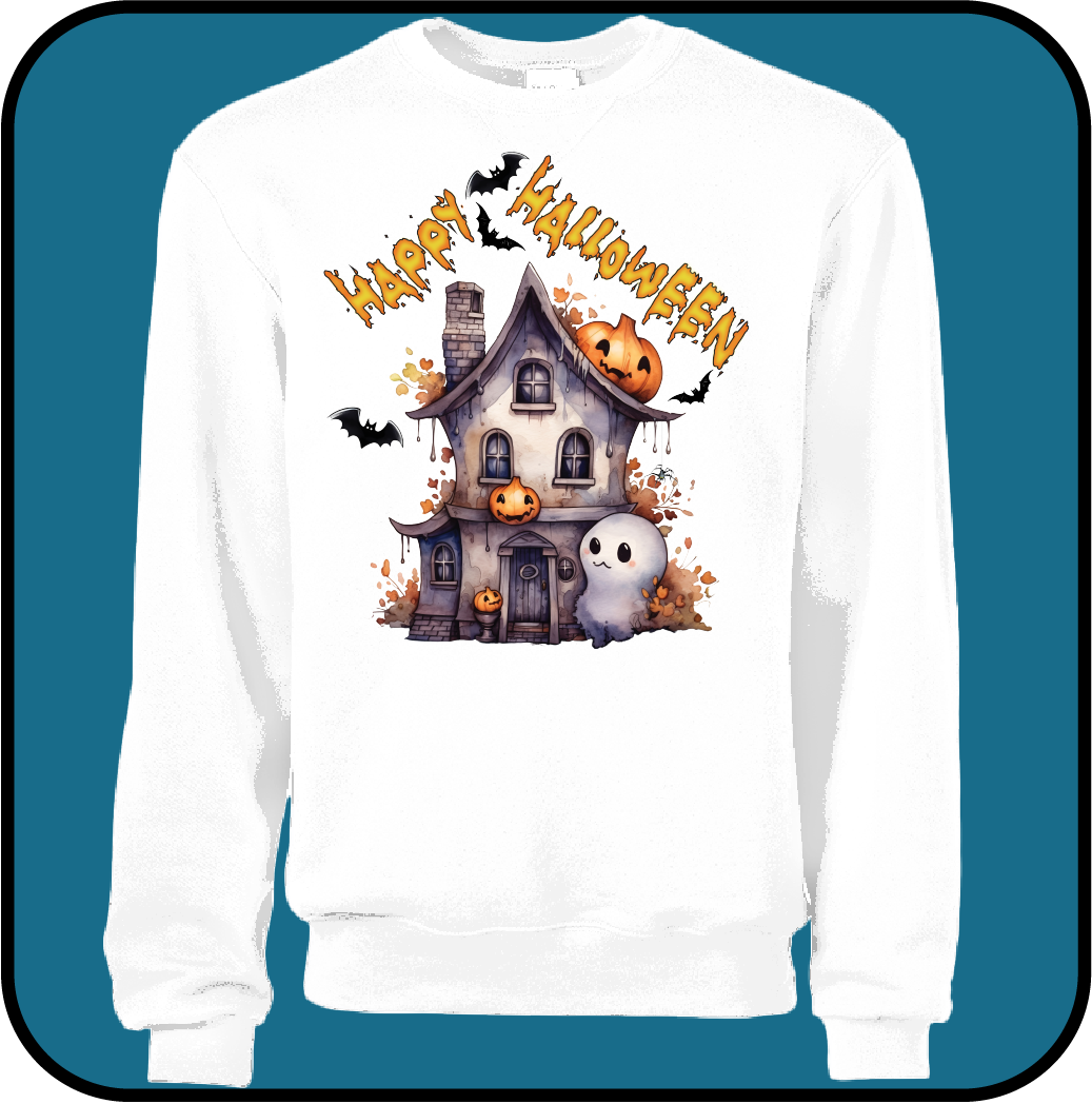 Happy Halloween Sweatshirt with cute little decorated house image 1
