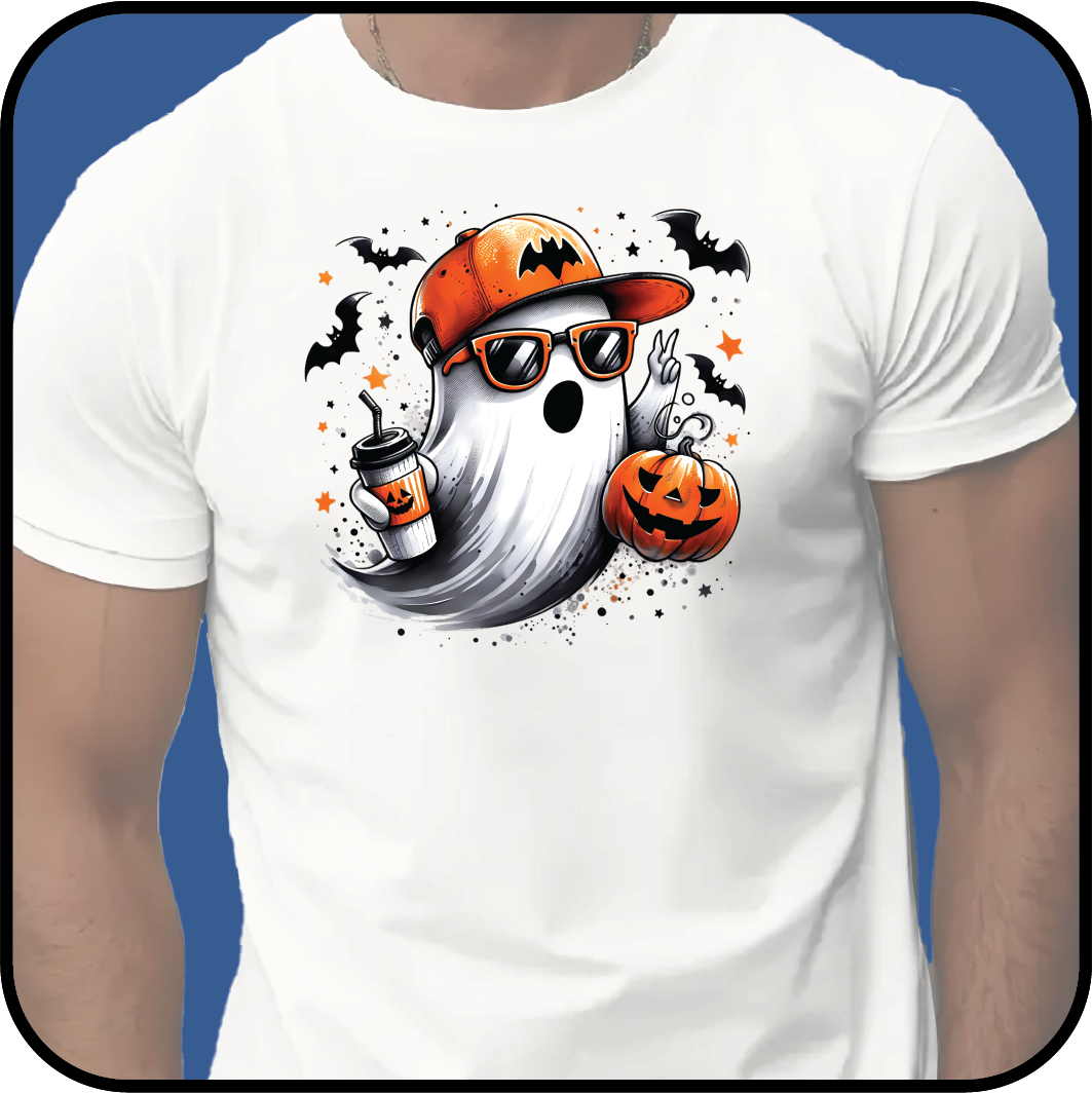 Ghost with baseball cap and Jack o'Lantern T-shirt image 1