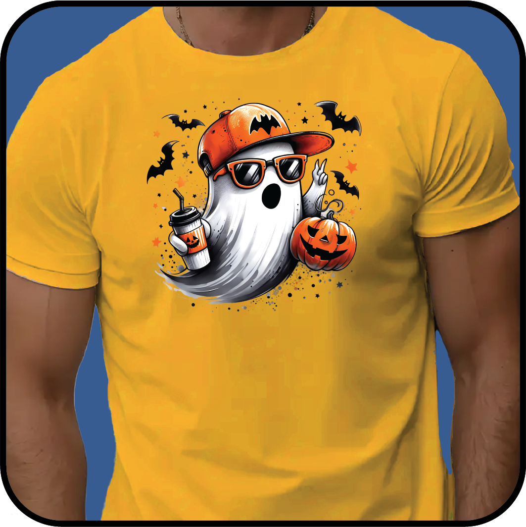 Ghost with baseball cap and Jack o'Lantern T-shirt image 0