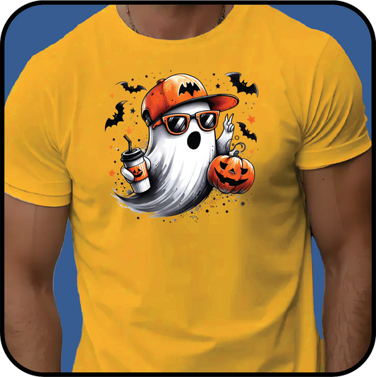 Ghost with baseball cap and Jack o'Lantern T-shirt image 0