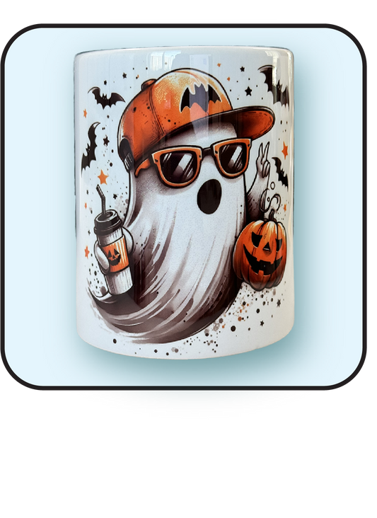 Halloween Ghost with orange hat - 11.5 oz Mug image 0