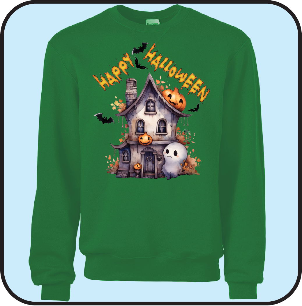 Happy Halloween Sweatshirt with cute little decorated house image 0