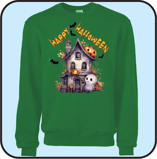 Happy Halloween Sweatshirt with cute little decorated house image 0